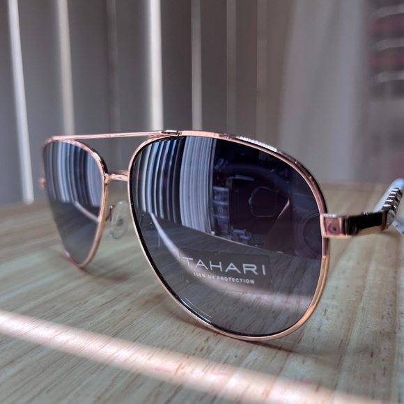 Tahari Gold and White Aviator Sunglasses main image 6